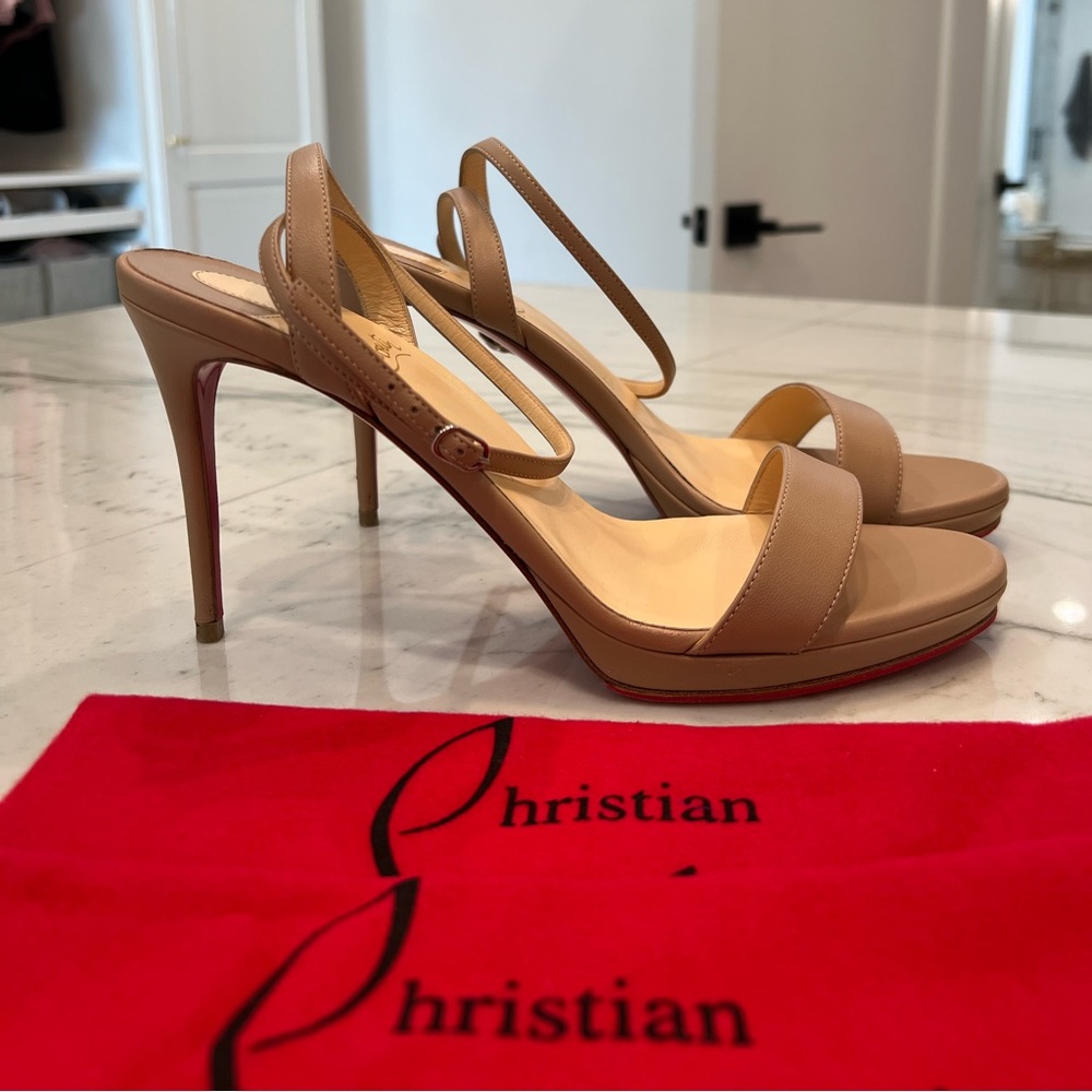 Nude Christian Louboutin Loubi Queen Ankle Strap sandal